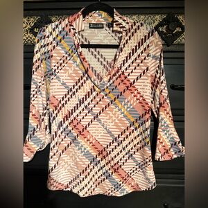New York & Company Multi Color Plaid Graphic Blouse